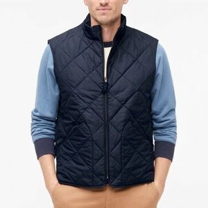 J Crew Factory Quilted Walker Vest Navy Zipper Preppy Academia Old Money-Medium